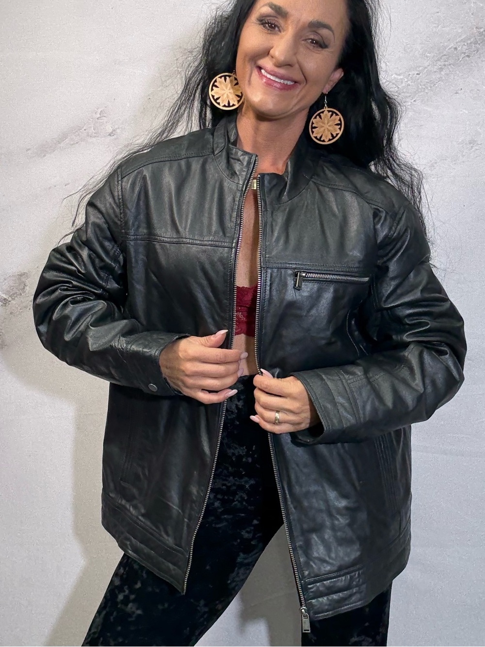 NWT Classic Black Leather Bomber Jacket by